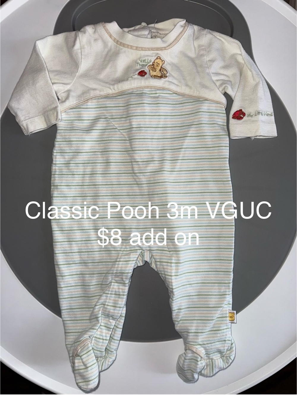 Vintage Classic Pooh Disney Cream Footed One-Piece with Pastel Stripes
